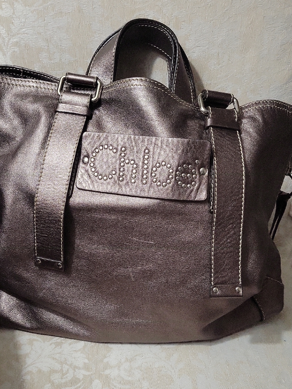 CHLOE PATSY TOTE BAG EUC VINTAGE STUDDED LEATHER